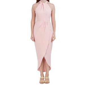 NWT Julia Jordan Blush Knot Halter Neck Sleeveless Faux Wrap Tulip Midi Dress